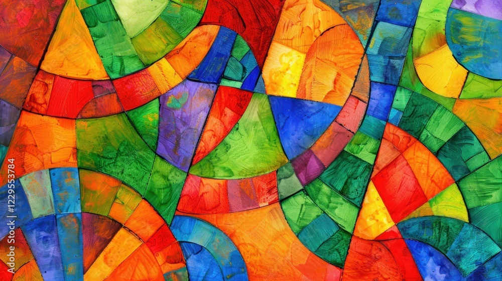 Fototapeta premium Abstract Colorful Geometric Composition: A Vibrant Interplay of Shapes and Hues