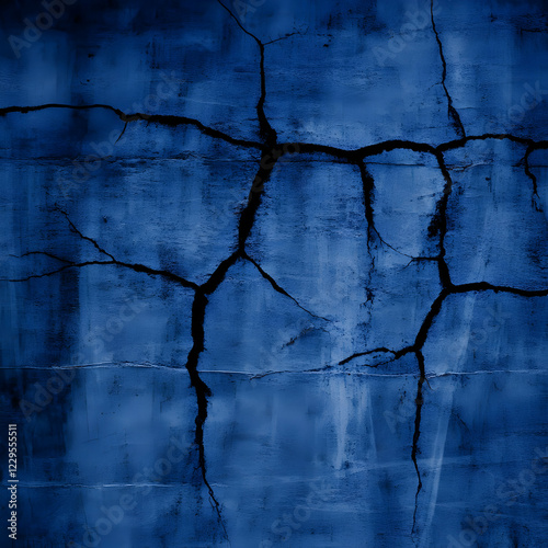 Cracked Blue Wall Shows Sig...