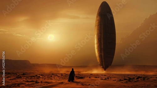 Alien Ship Lands In Desert Sunset