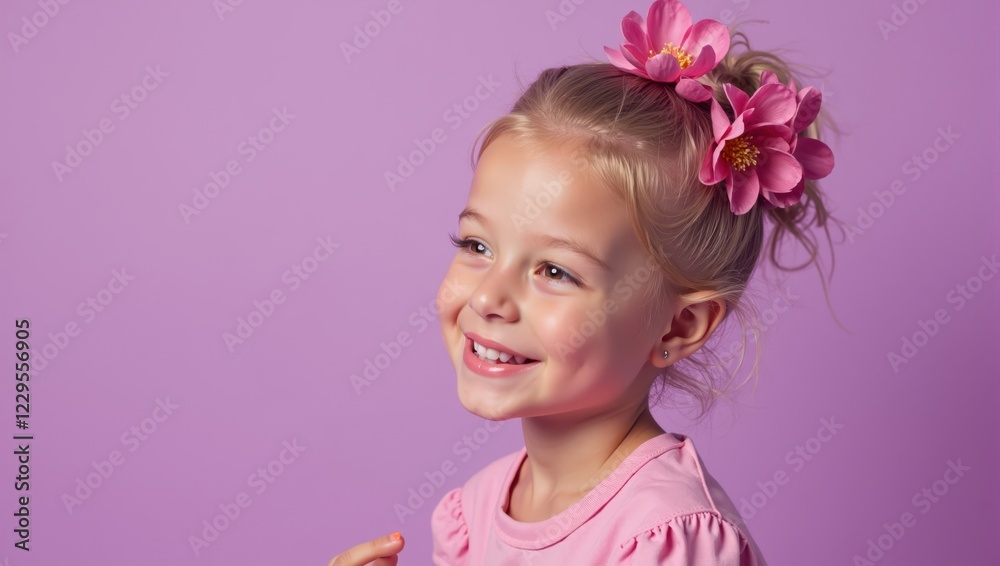 Portrait of a Young Girl with Pink Flowers in Hair Portrait of a Young Girl with Pink Flowers in Hair