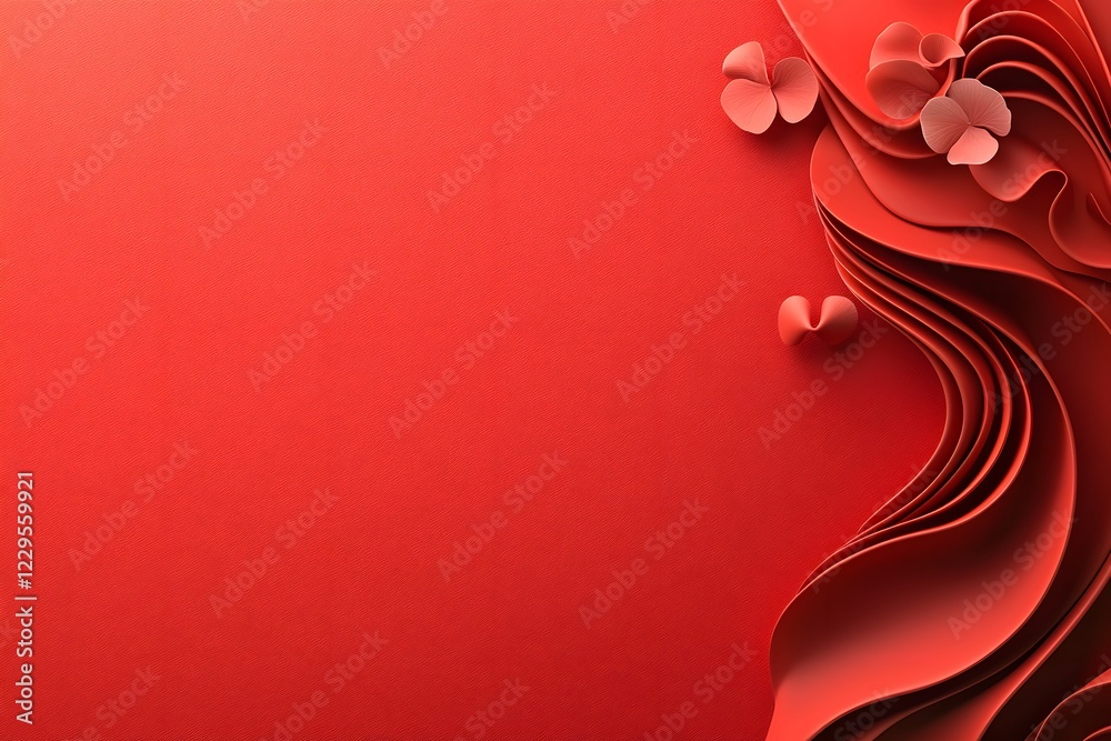 Elegant Paper Flow with Flowers on Red Background for Design Use Elegant Paper Flow with Flowers on Red Background for Design Use