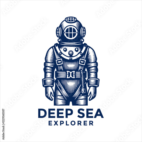Vintage diving suit vector logo illustration