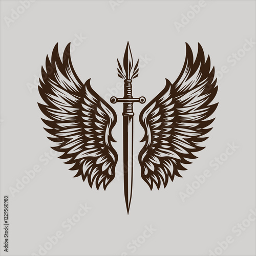 Angel wings with sword vector logo illustration