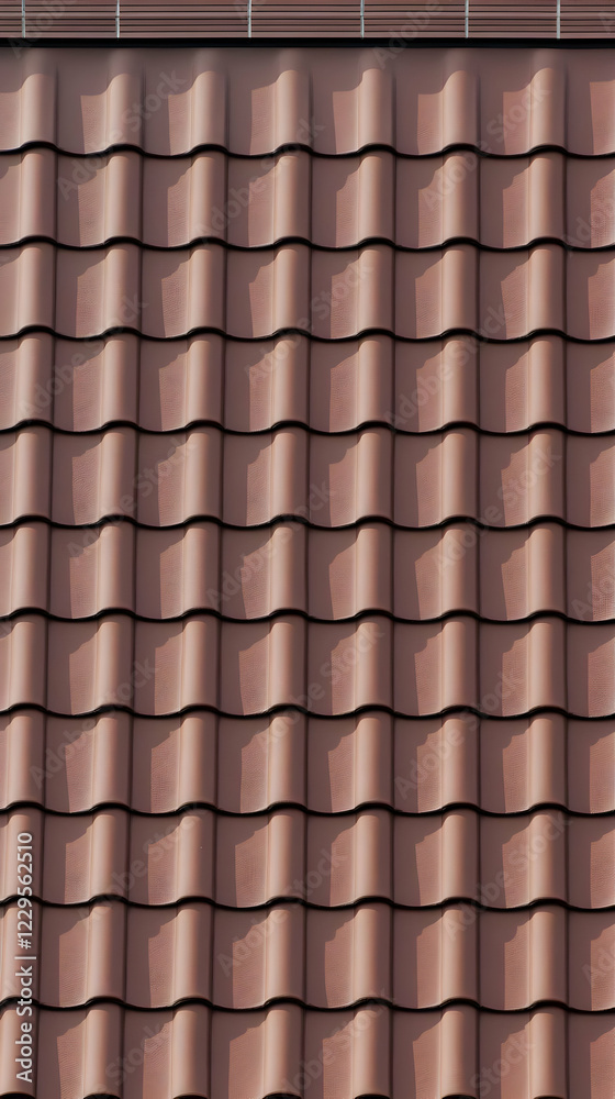 Close-up of Brown Wavy Roof Tiles Creates a Textured and Regular Pattern with Snow Guard Close-up of Brown Wavy Roof Tiles Creates a Textured and Regular Pattern with Snow Guard