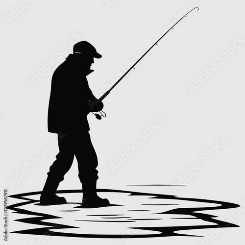 a person ice fishing silhouette vector design art and illustration