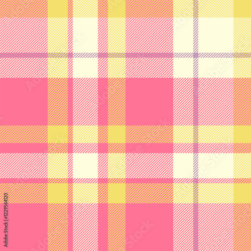 Decorate tartan seamless vector, silky background texture textile. Custom check pattern fabric plaid in red and light yellow colors.