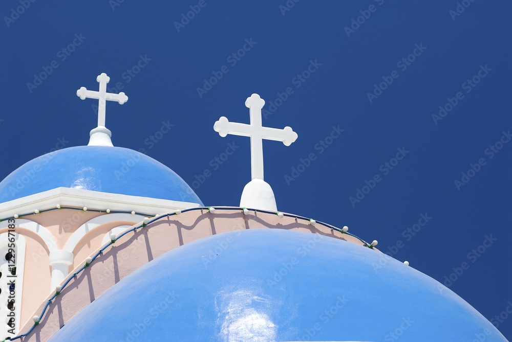 Blue domes of a chapel in Mykonos City, Cyclades, Greece, Europe Blue domes of a chapel in Mykonos City, Cyclades, Greece, Europe