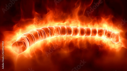 Glowing Segmented Tube Emits Intense Heat and Energy Abstractly with Fiery Background photo