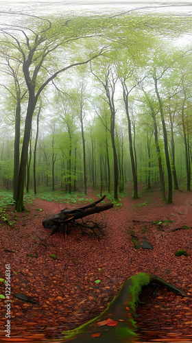 Misty Forest Path with Fall...