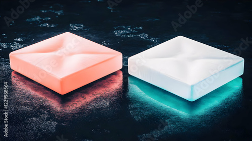 Two Glowing Cubes Rest on a...
