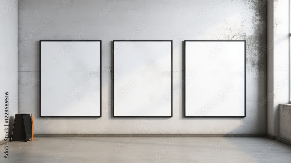 Fototapeta premium Empty gallery display art space photography modern interior wide angle minimalism