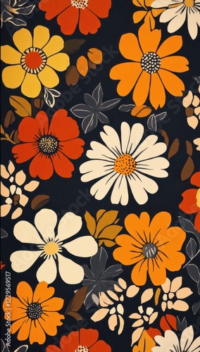 Wallpaper Mural Bright floral pattern with bold colors in a retro design Torontodigital.ca