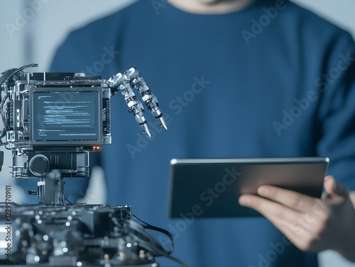 Engineer Controls a Robot w...