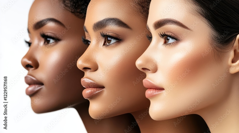 Young woman with Contour and Highlight makeup sample,Young beautiful womman applying makeup using a brush,multiracial ladies ,Professional Contouring face make-up over,Make up woman face. Young woman with Contour and Highlight makeup sample,Young beautiful womman applying makeup using a brush,multiracial ladies ,Professional Contouring face make-up over,Make up woman face.