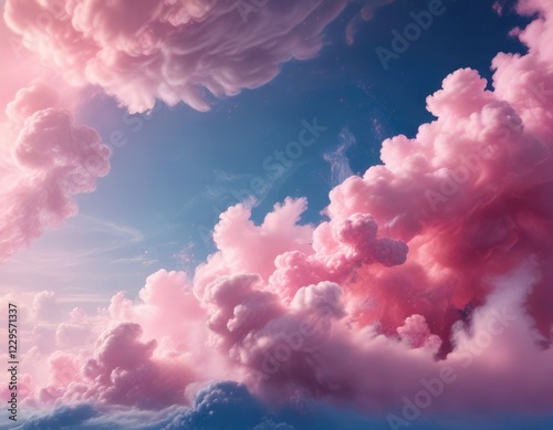 Soft pink smoke wafts across the blue heavens , wafting, soft