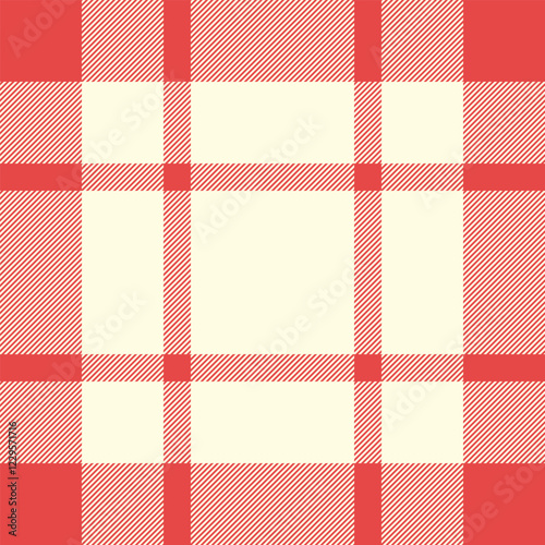 Classic red and cream plaid pattern.  Seamless texture ideal for textile design, apparel, website backgrounds, or packaging.  Clean, simple style with a timeless appeal.