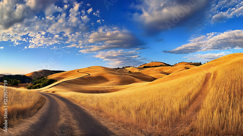 Golden hills and dirt road ...