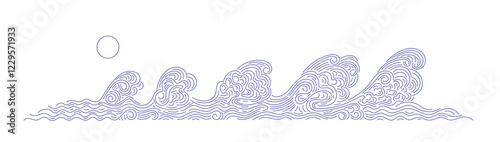 High ocean waves, sea. Minimal line illustration