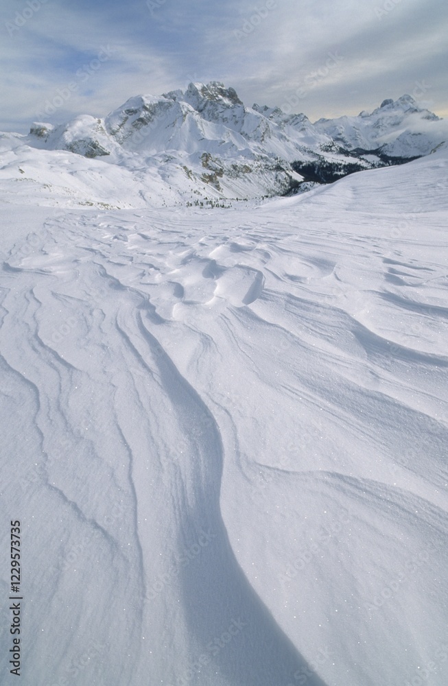 Snow drifts in front of Mt Kleine Gaisl, 2859m, Fanes-Sennes-Prags Nature Park, Dolomites, Italy, Europe Snow drifts in front of Mt Kleine Gaisl, 2859m, Fanes-Sennes-Prags Nature Park, Dolomites, Italy, Europe