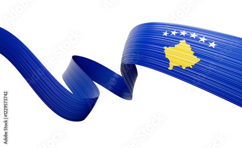 3d Flag Of Kosovo 3d Shiny Waving Kosovo Ribbon Flag On White Background 3d Illustration photo