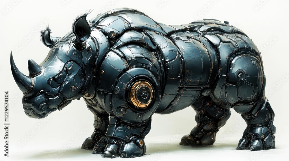 Mechanical rhino futuristic design dark metallic tones Mechanical rhino futuristic design dark metallic tones