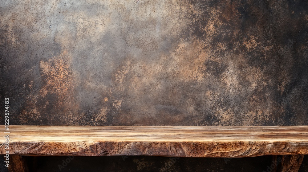 Empty wooden table against dark textured background. Ideal for product display, rustic design, and vintage themes. Empty wooden table against dark textured background. Ideal for product display, rustic design, and vintage themes.