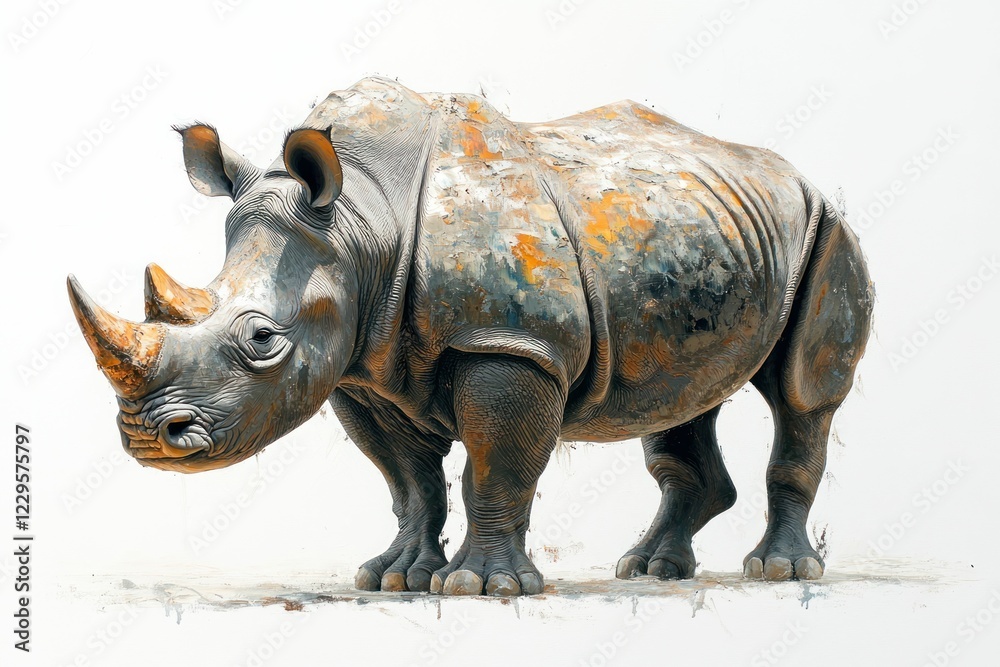 Obraz premium Majestic rhino, powerful stance, textured hide, earthy tones.