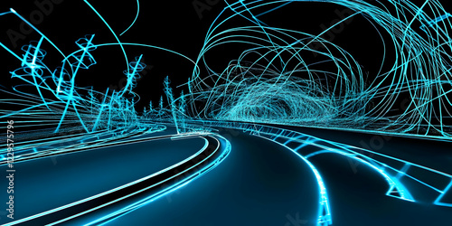Abstract Neon Road Winds Th...