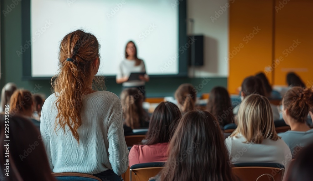 Students are sitting in front of a blackboard in a classroom Students are sitting in front of a blackboard in a classroom