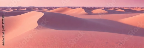 Pink dunes landscape with a bright pink sand background and vast open spaces, arid landscape, pink desert scenery, desert pink photo