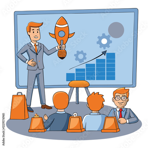 An entrepreneur presenting an innovative product to investors