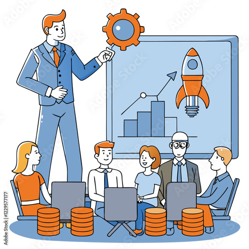 An entrepreneur presenting an innovative product to investors Illustrator Artwork
