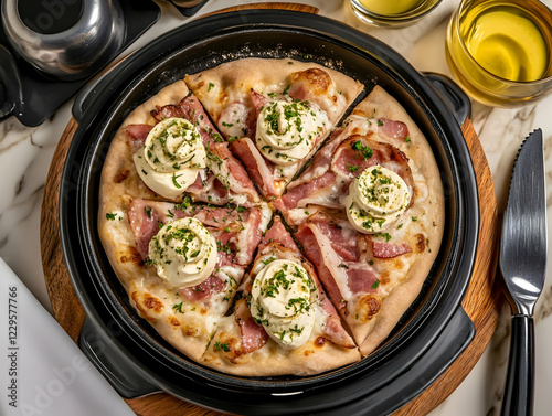 Delicious Pizza with Bacon,...