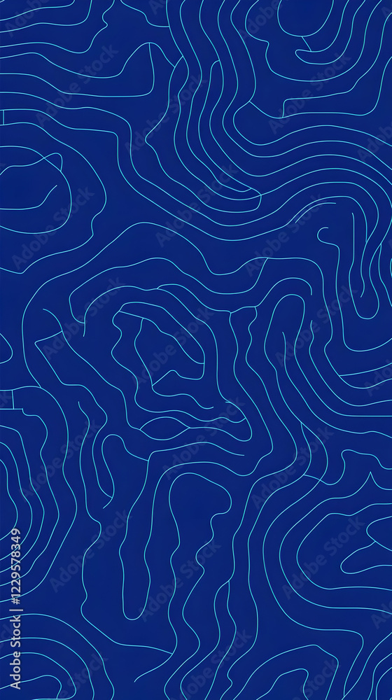 Obraz premium Abstract Background Displays Intricate Topographic Lines Forming a Mesmerizing Pattern in Shades of Blue.