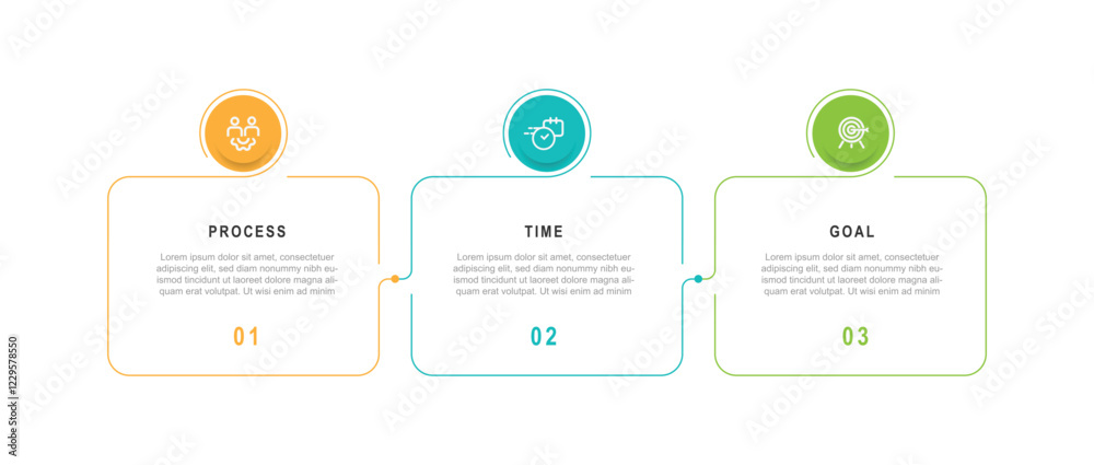 3 column infographic with line style. Infographic template with icons and 3 step or option 