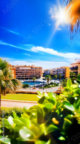 Coastal Cityscape with Palm...