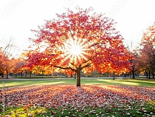 Radiant Autumn Tree with Su...