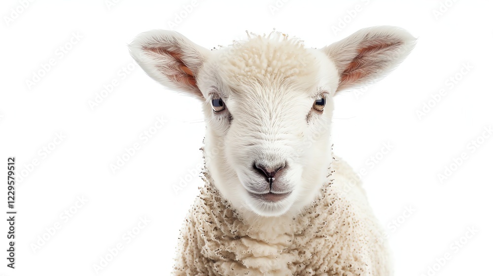 Fototapeta premium A close-up portrait of a cute, fluffy lamb looking directly at the camera.