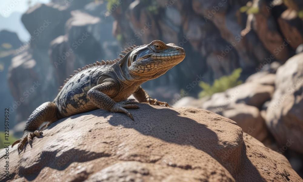 Reptile enjoying the warmth on a rocky outcropping, reptile behavior, reptile life, outdoor photo Reptile enjoying the warmth on a rocky outcropping, reptile behavior, reptile life, outdoor photo