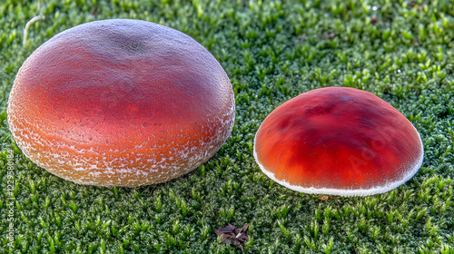 Two Vibrant Red Mushrooms T...