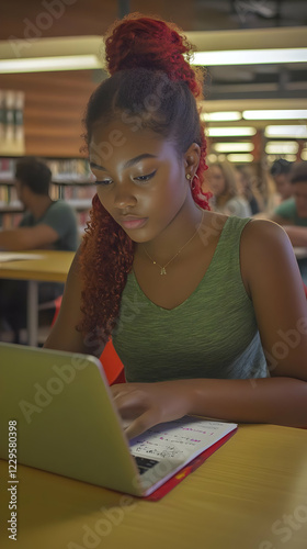 Focused Student Uses Laptop...