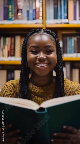Smiling Student Reads a Boo...