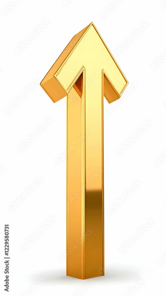 3D Golden Arrow Points Upward Symbolizing Growth and Progress on a White Background 3D Golden Arrow Points Upward Symbolizing Growth and Progress on a White Background