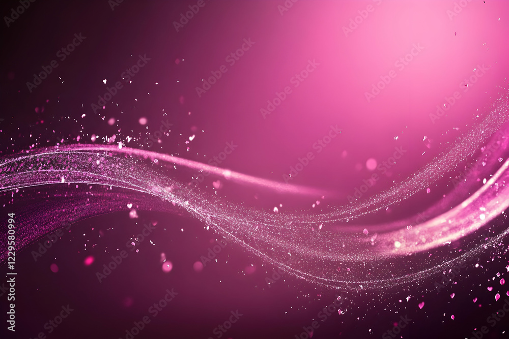 Fototapeta premium Abstract pink background forms flowing waves with sparkling particles beautifully and gracefully.