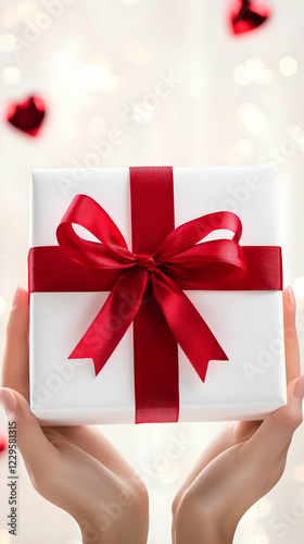 Woman Holds White Gift Box ...
