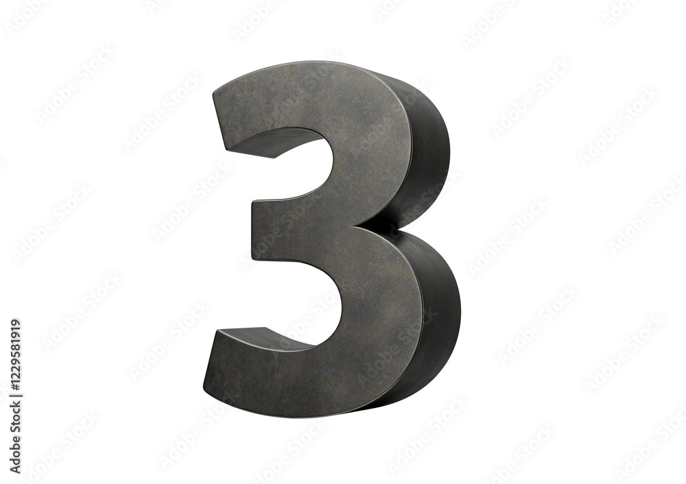 Number Three 3 Digit Made Of Gray Smooth Cast Iron 3d Illustration Number Three 3 Digit Made Of Gray Smooth Cast Iron 3d Illustration