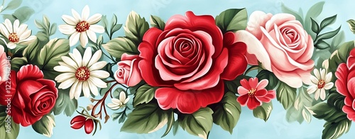 Wallpaper Mural Soft Pastel Roses and Daisies Pattern Design Torontodigital.ca