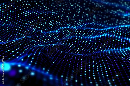 Abstract 3D Blue Grid Wave ...