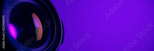 Camera Lens with Purple Glow on a Vibrant Background