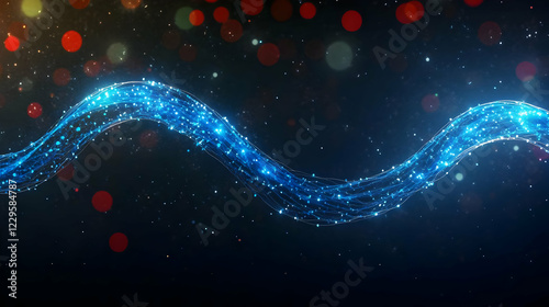 Abstract Blue Wavy Stream o...